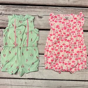 GUC Set of Flamingo Rompers by Carters 6 months and pair flamingo pajamas